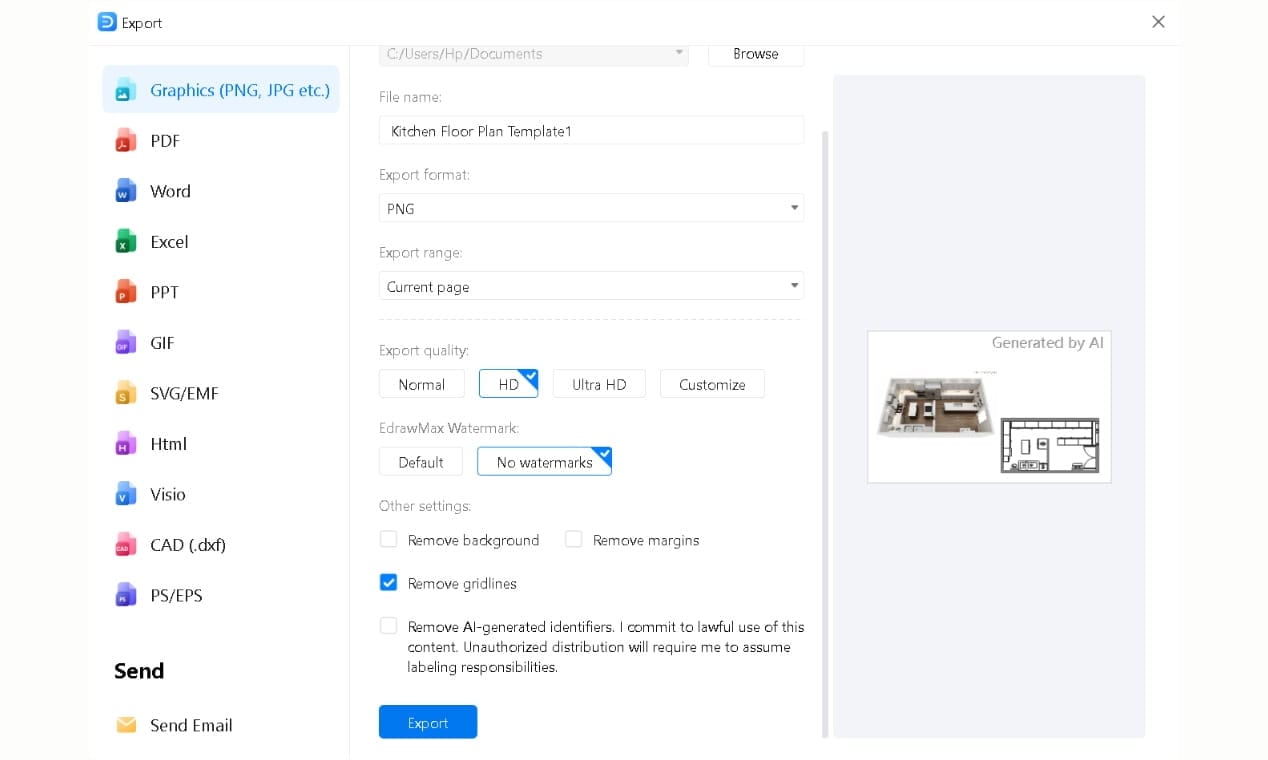 Export Dialog-Format options for 3D design