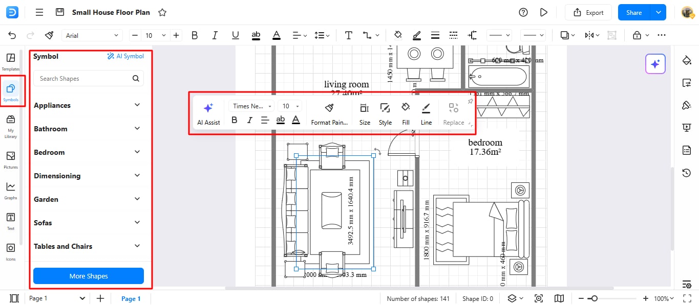 step 6 placing furniture in floor plan