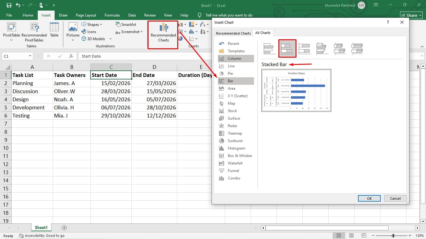 gantt chart format in excel