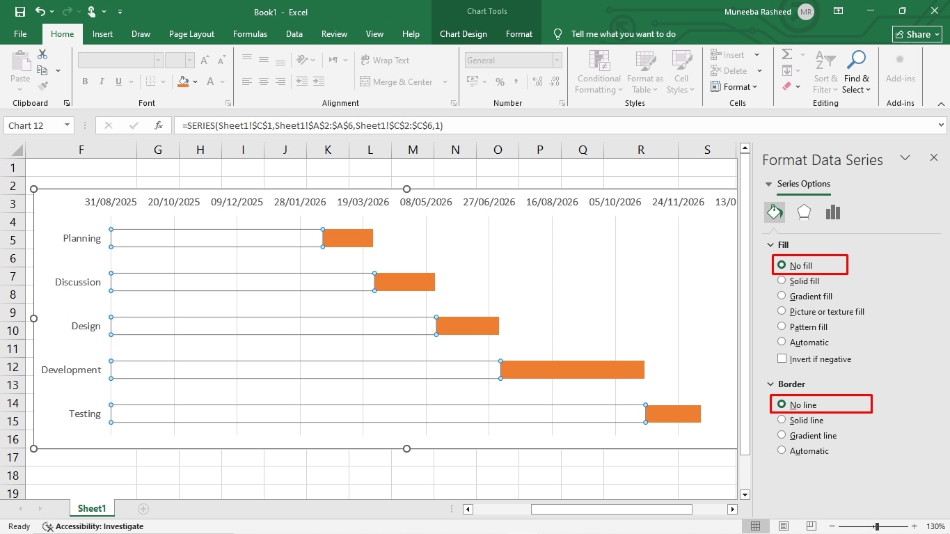 create an excel gantt chart