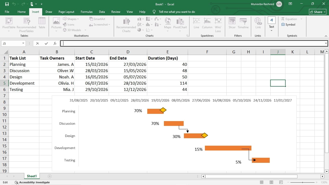 create a gantt chart in excel