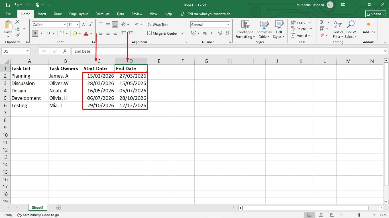 gantt chart format in excel