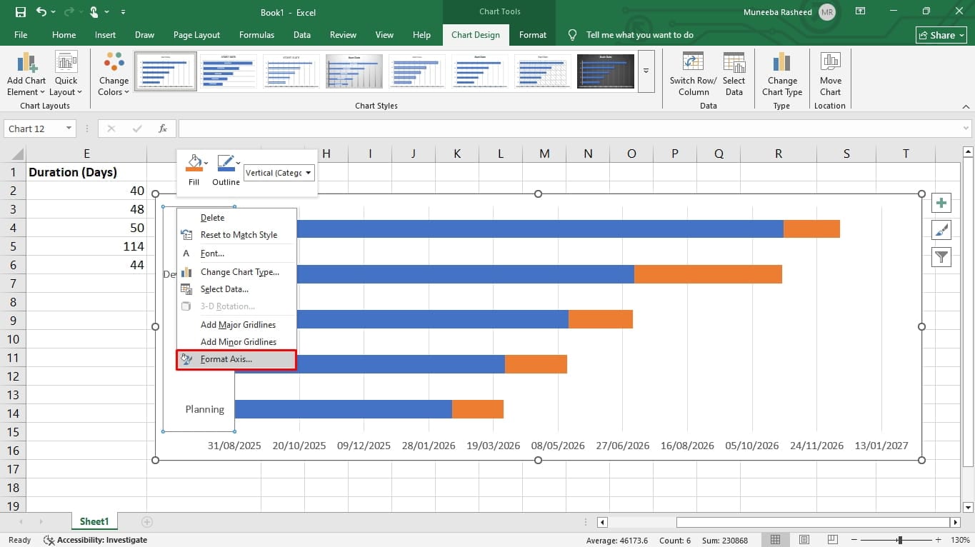create a gantt chart in excel