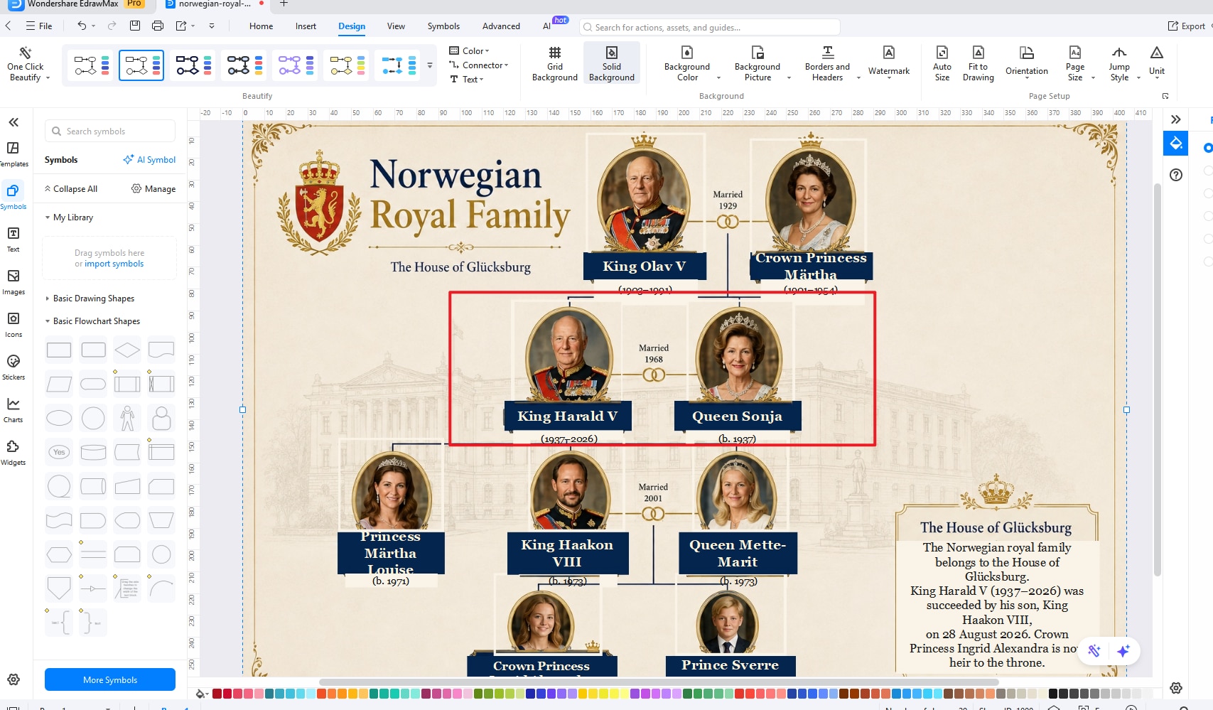 Building King Harald V and Queen Sonja family branches