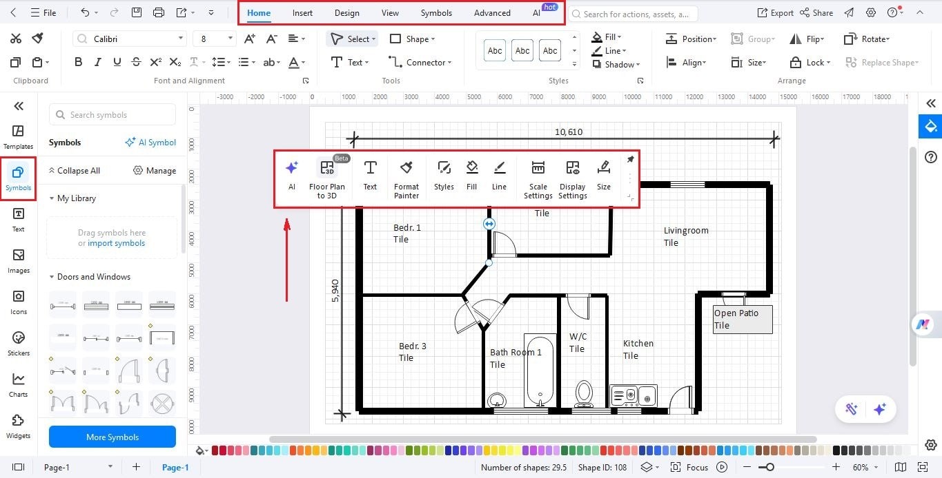 EdrawMax-adding-furniture-and-changing-colors