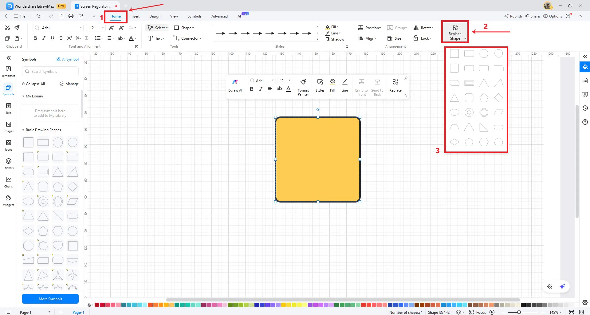 replace selected shape