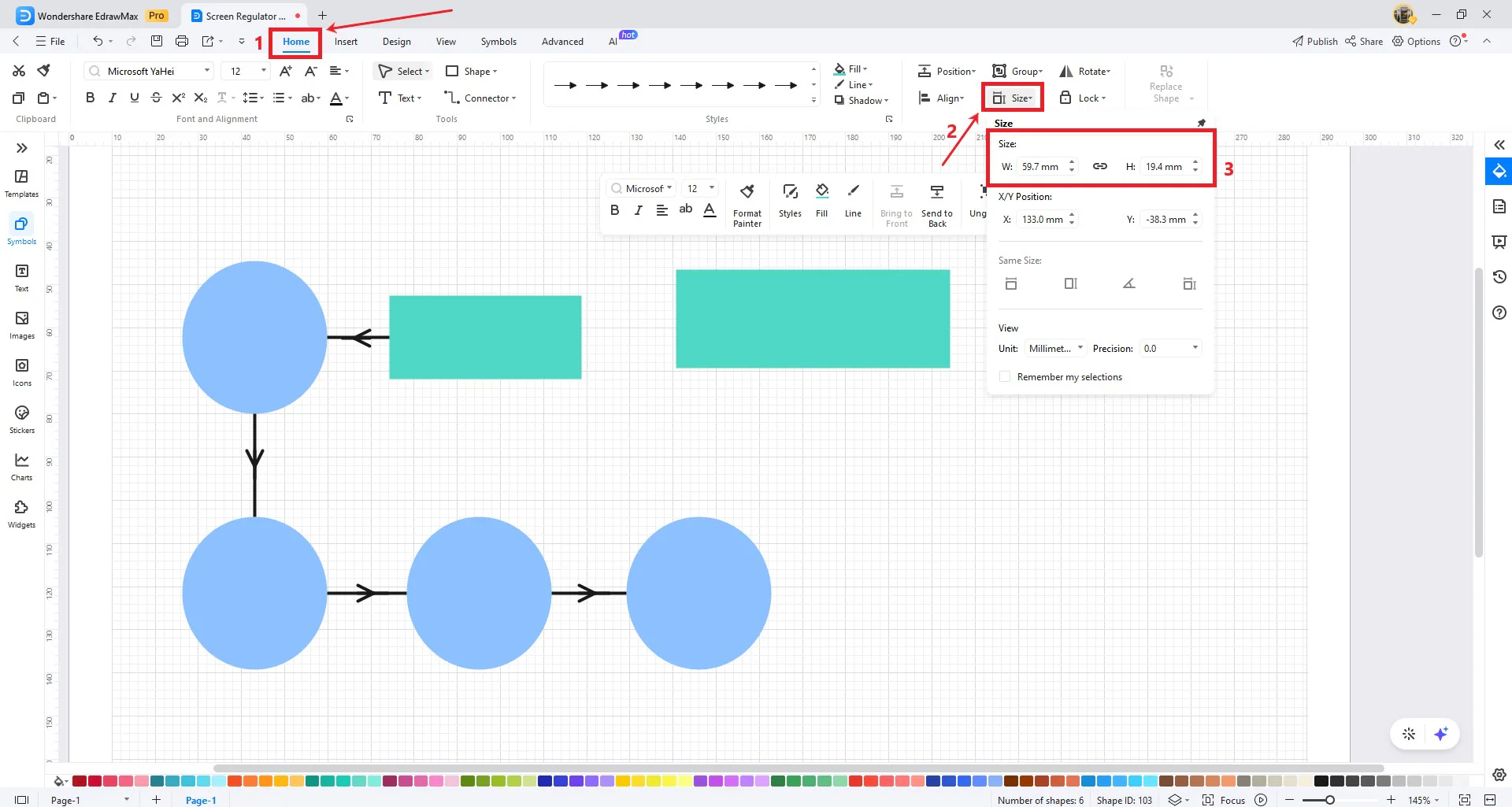 shape dimension settings