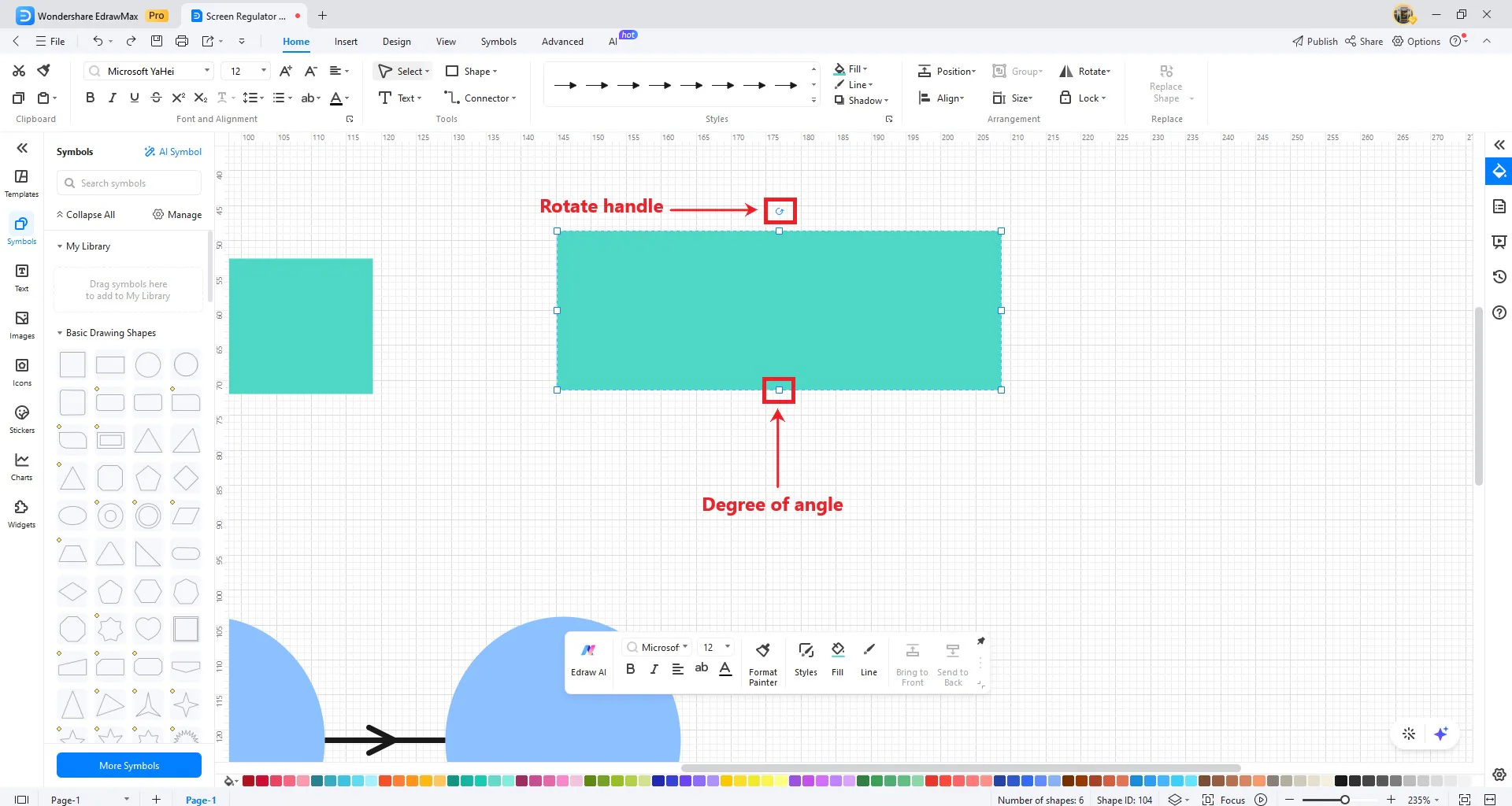 shape rotation handle and degree