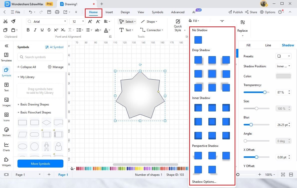 quick shadow format option