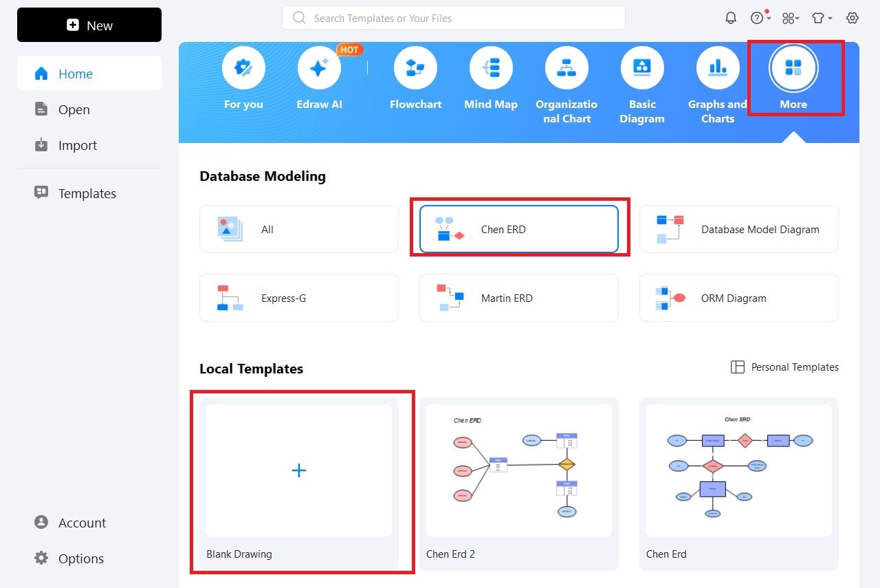 ER Diagram step 1 - Opening template