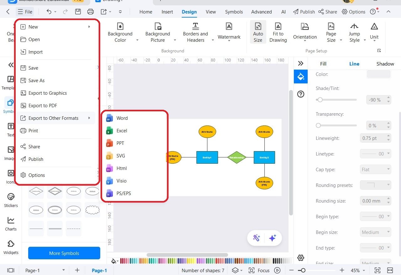 ER Diagram step 5 - Export options