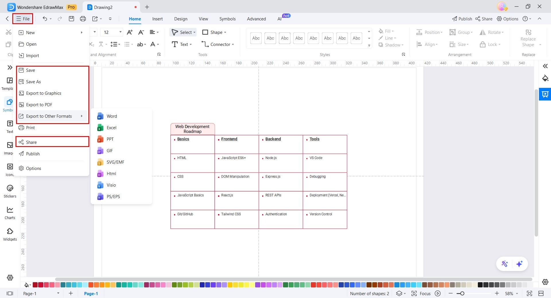 edrawmax export options