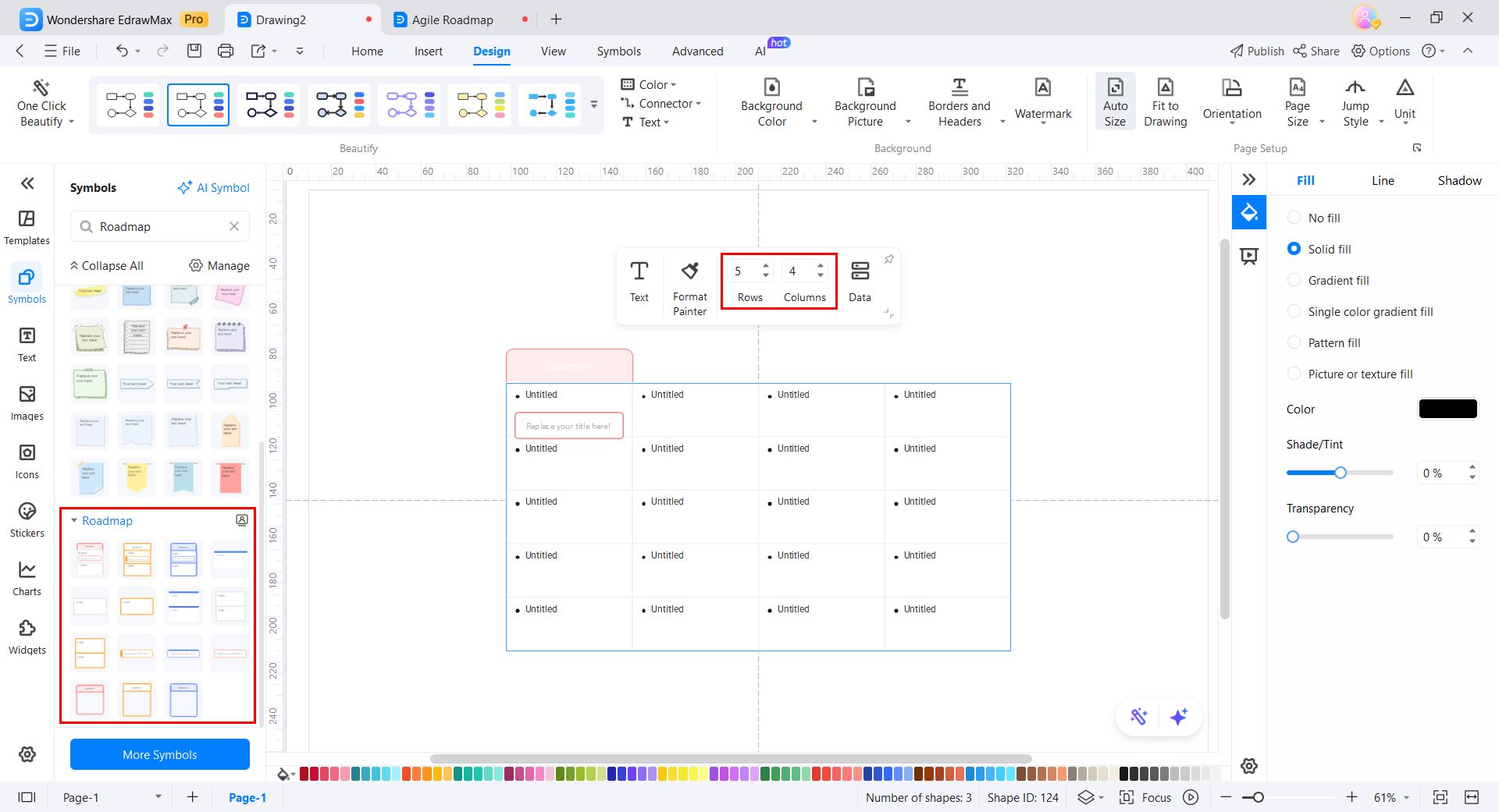 edrawmax rows and columns