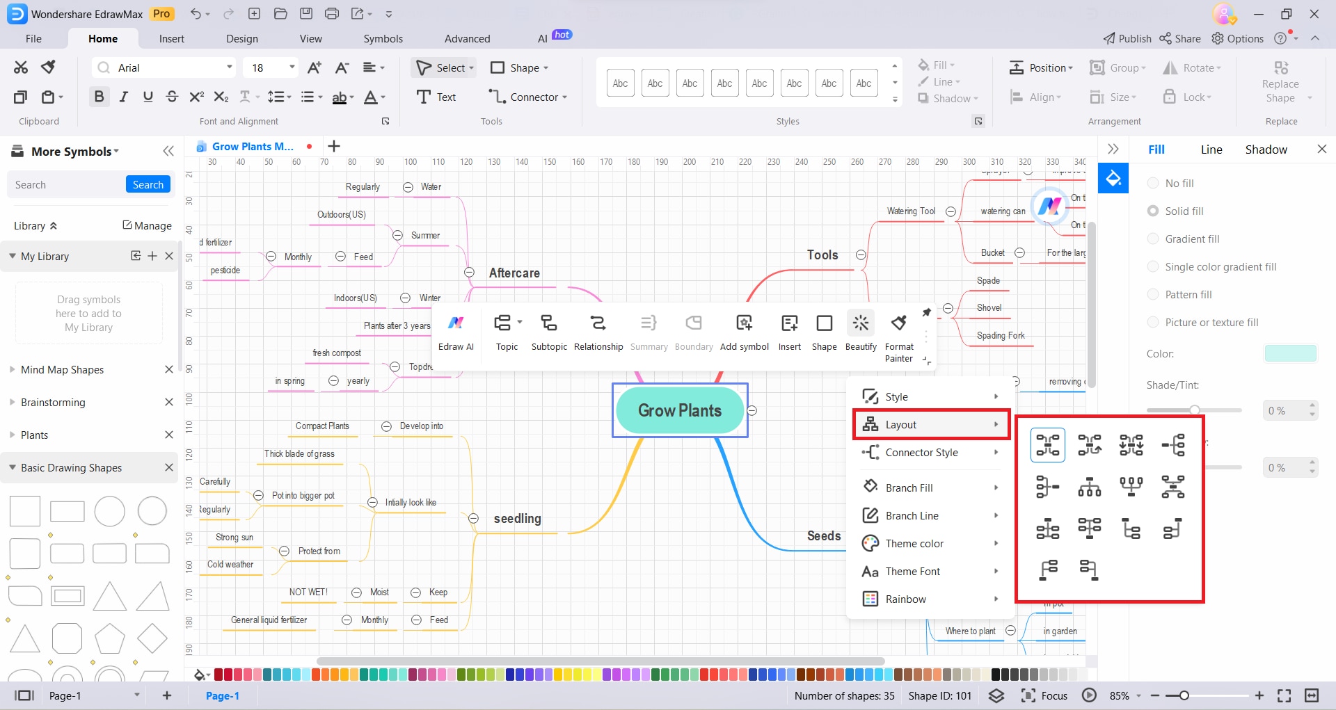 mind map layout button