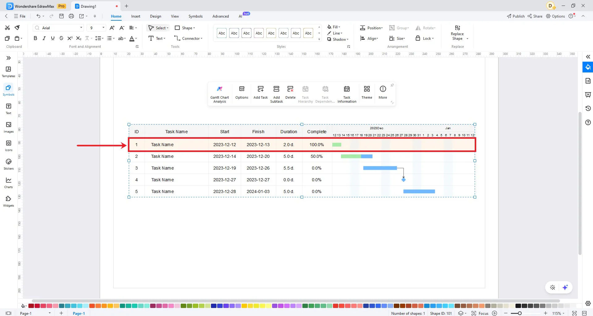 Edrawmax Guide Edit Gantt Chart Data 1609