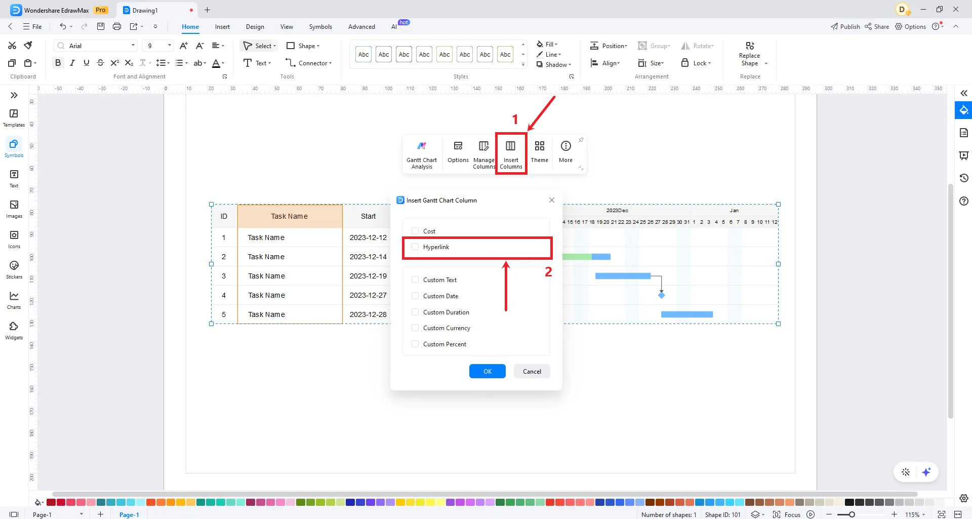 edit gantt chart data task hyperlink