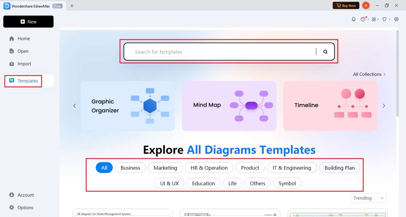 built-in templates page interface