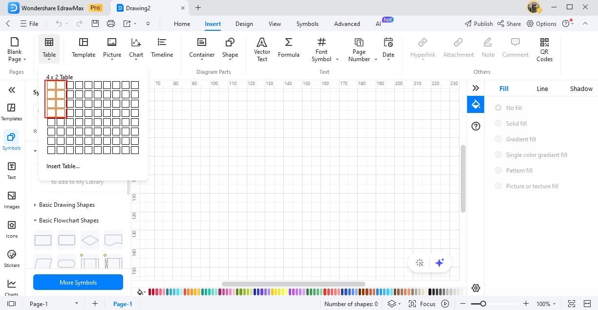 insert table select rows and columns