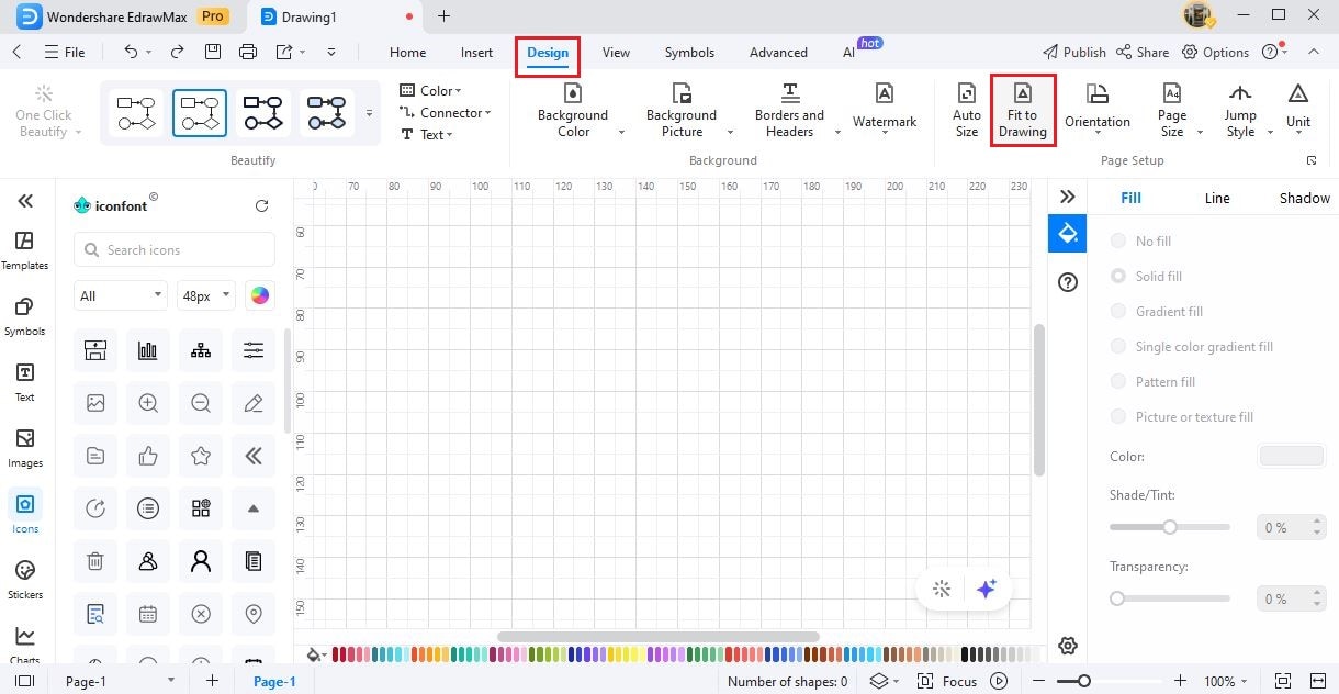 edrawmax fit to drawing option