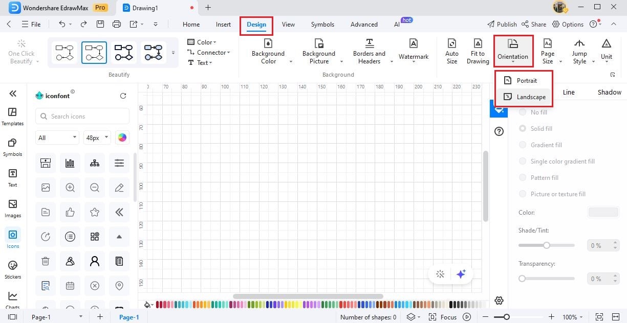 edrawmax orientation option