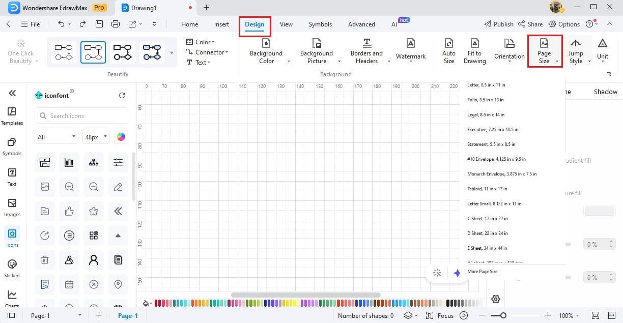 edrawmax page size option