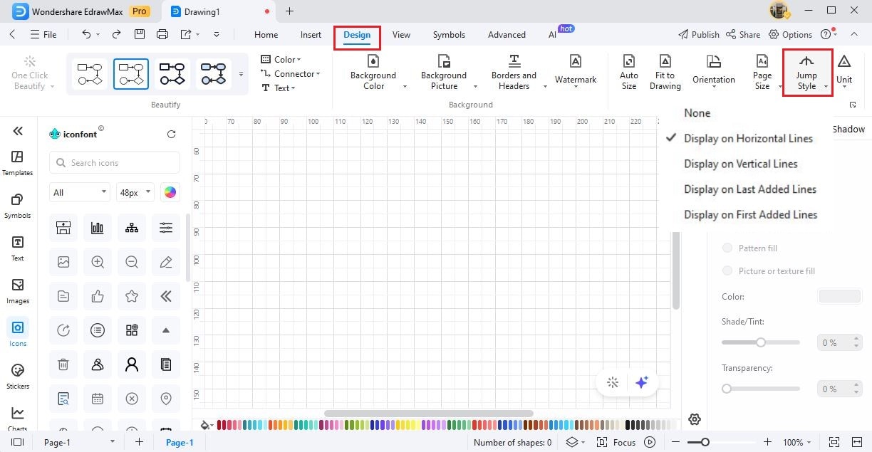 edrawmax change jump line option