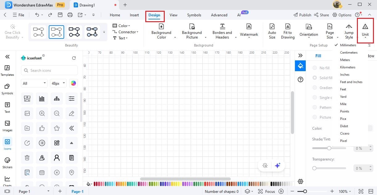 edrawmax change unit option