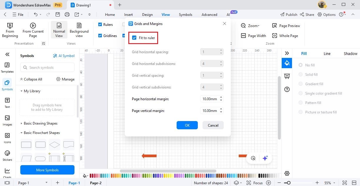 fit to ruler page view option