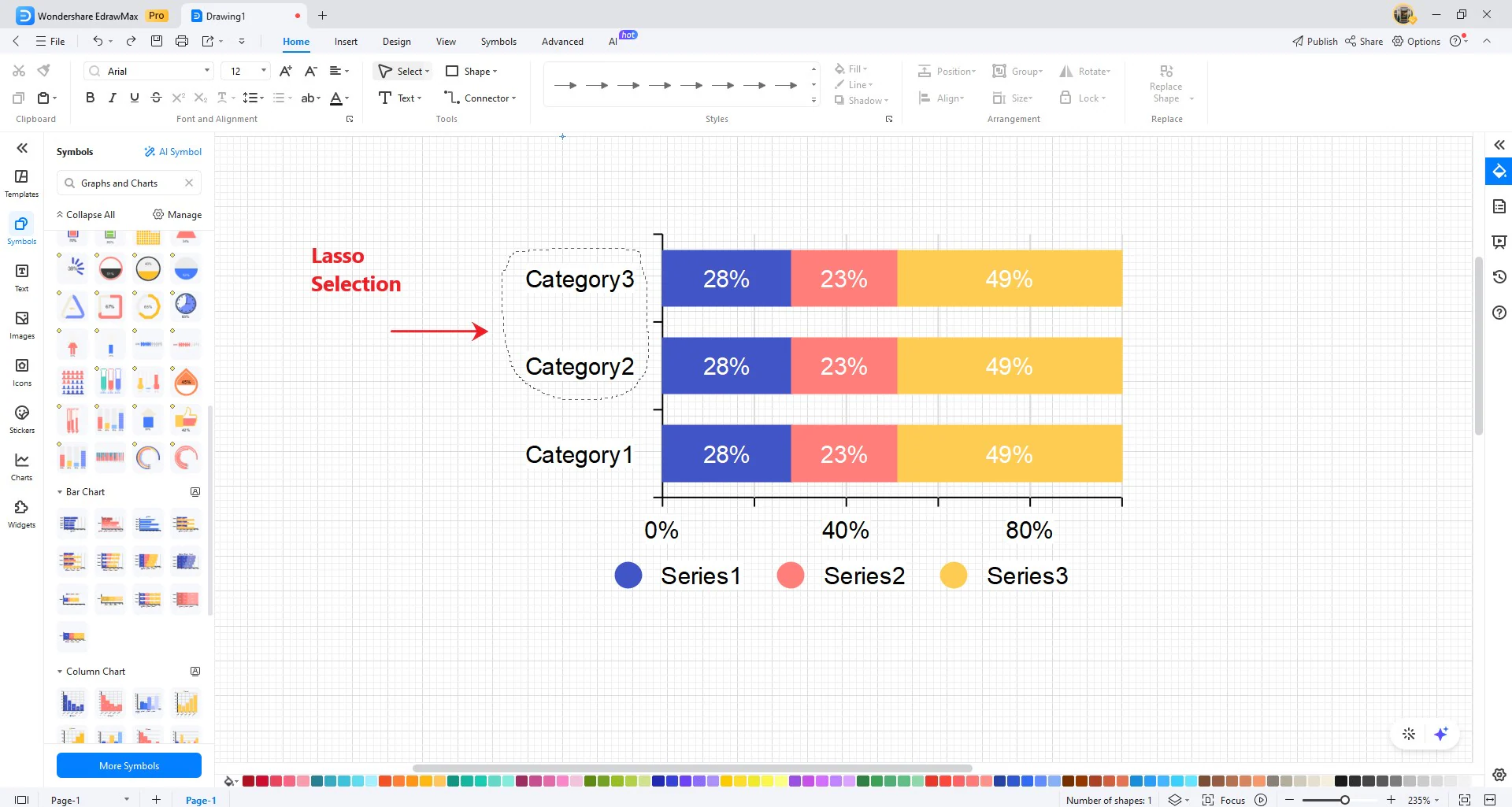 edrawmax lasso select tool