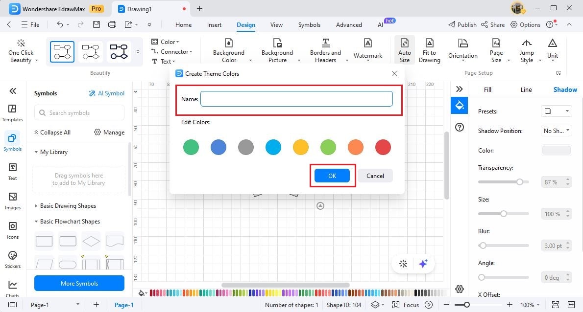 edrawmax theme customized color option save