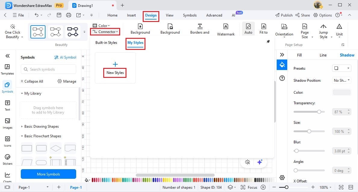 edrawmax theme connector customized option