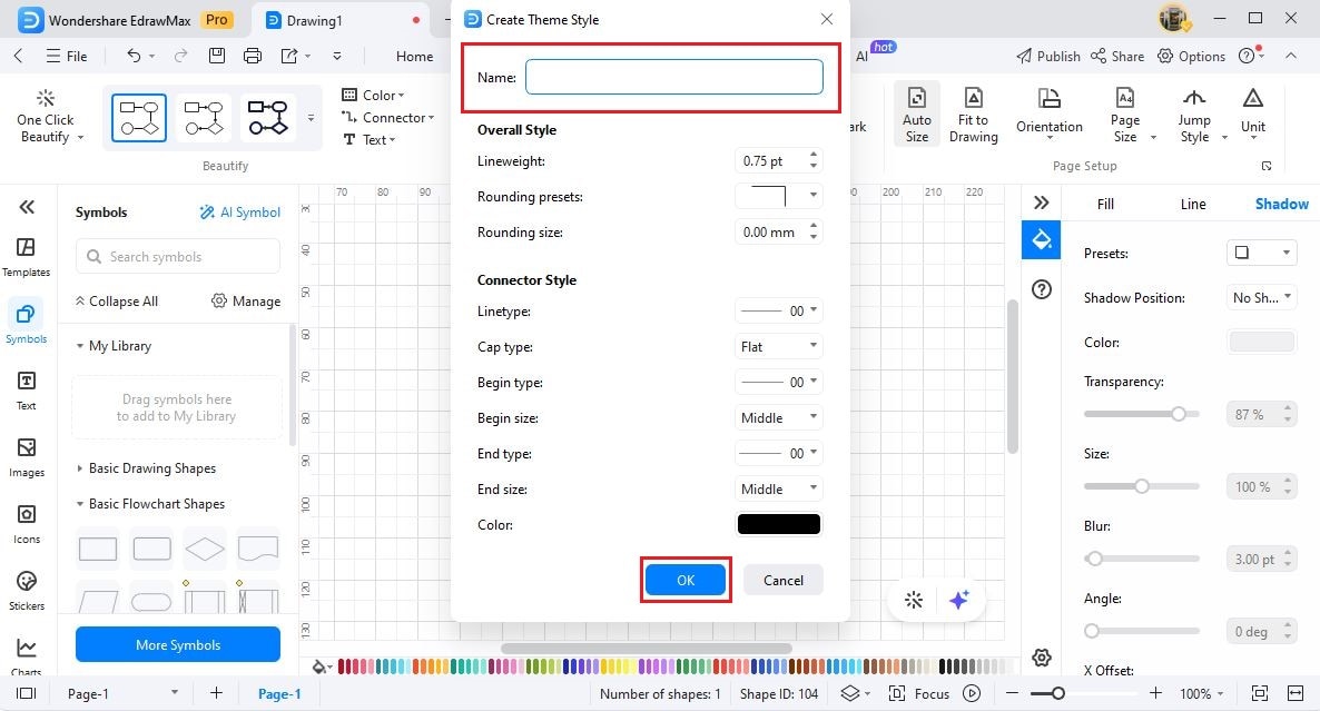 edrawmax theme connector customized option save