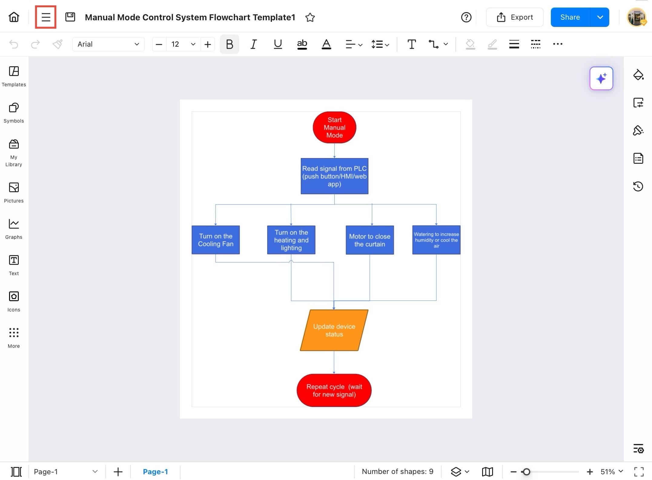 edrawmax canvas with menu icon