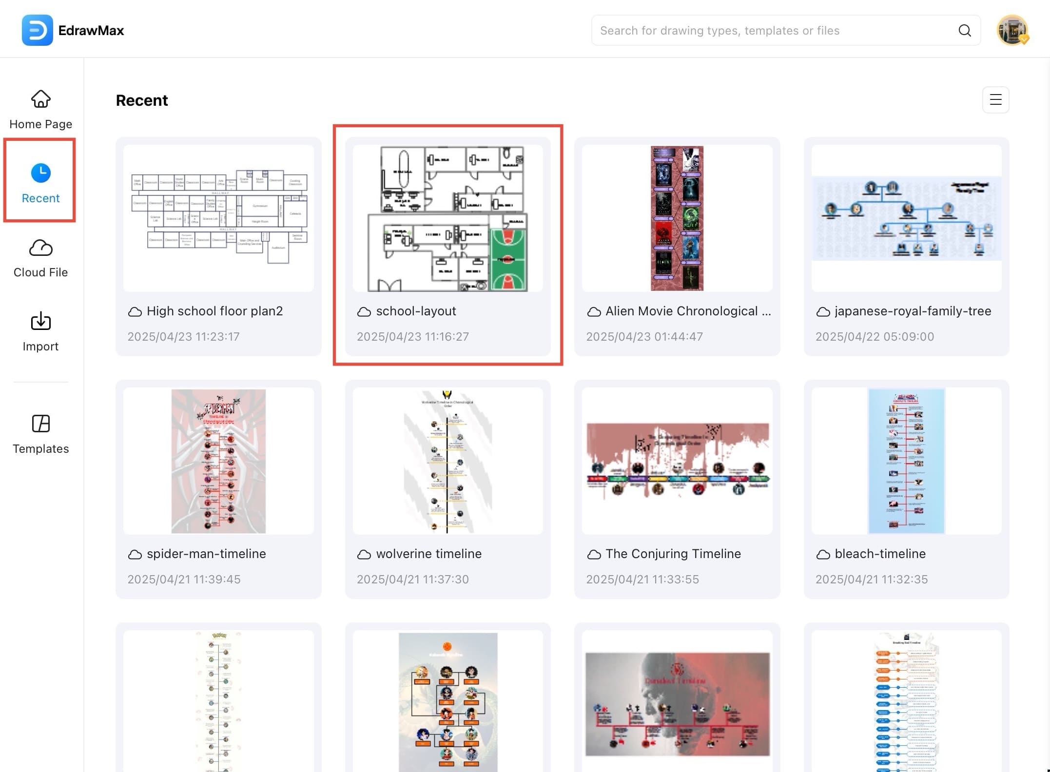 open edrawmax recent files
