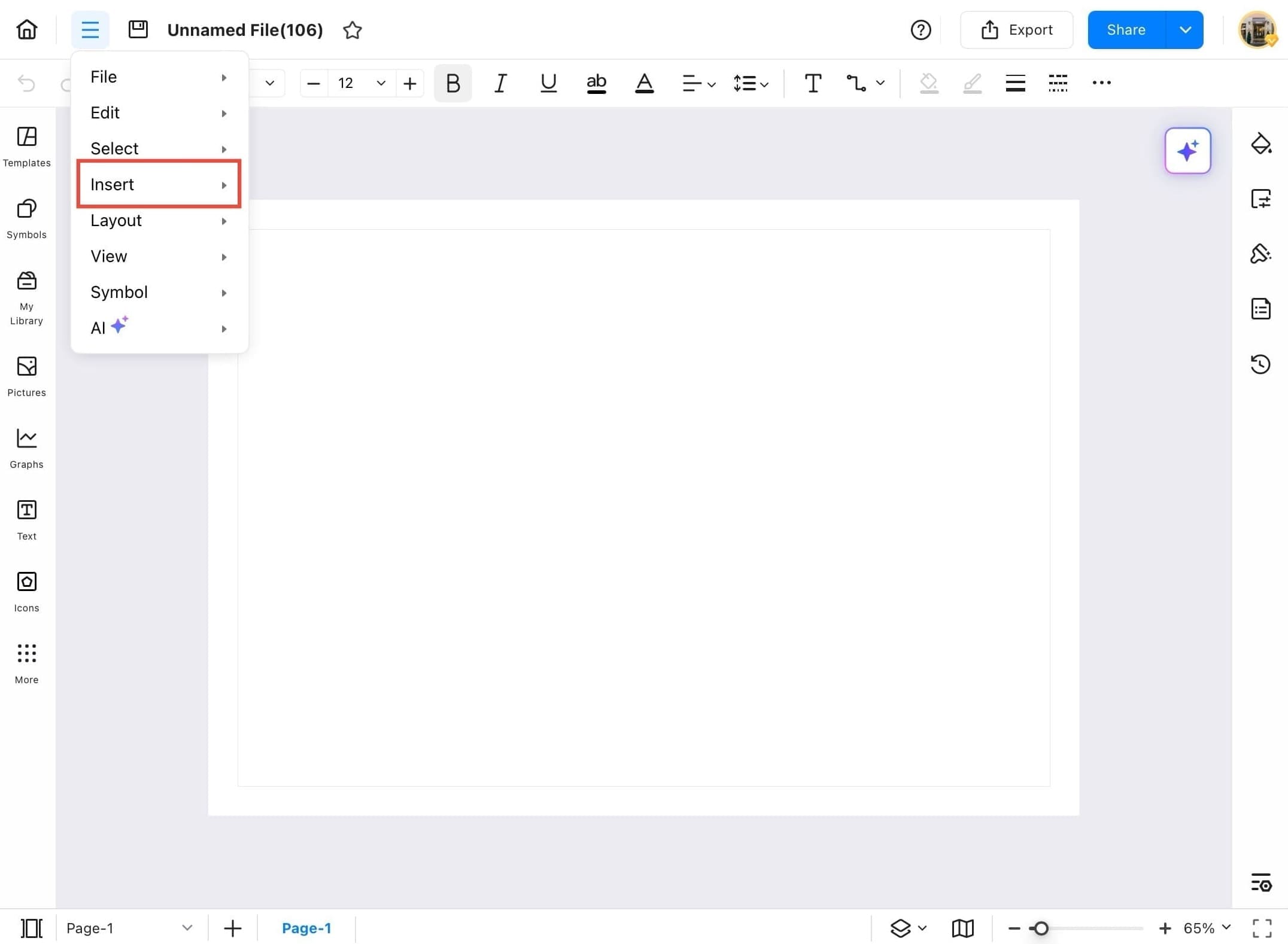 edrawmax dropdown menu with insert option