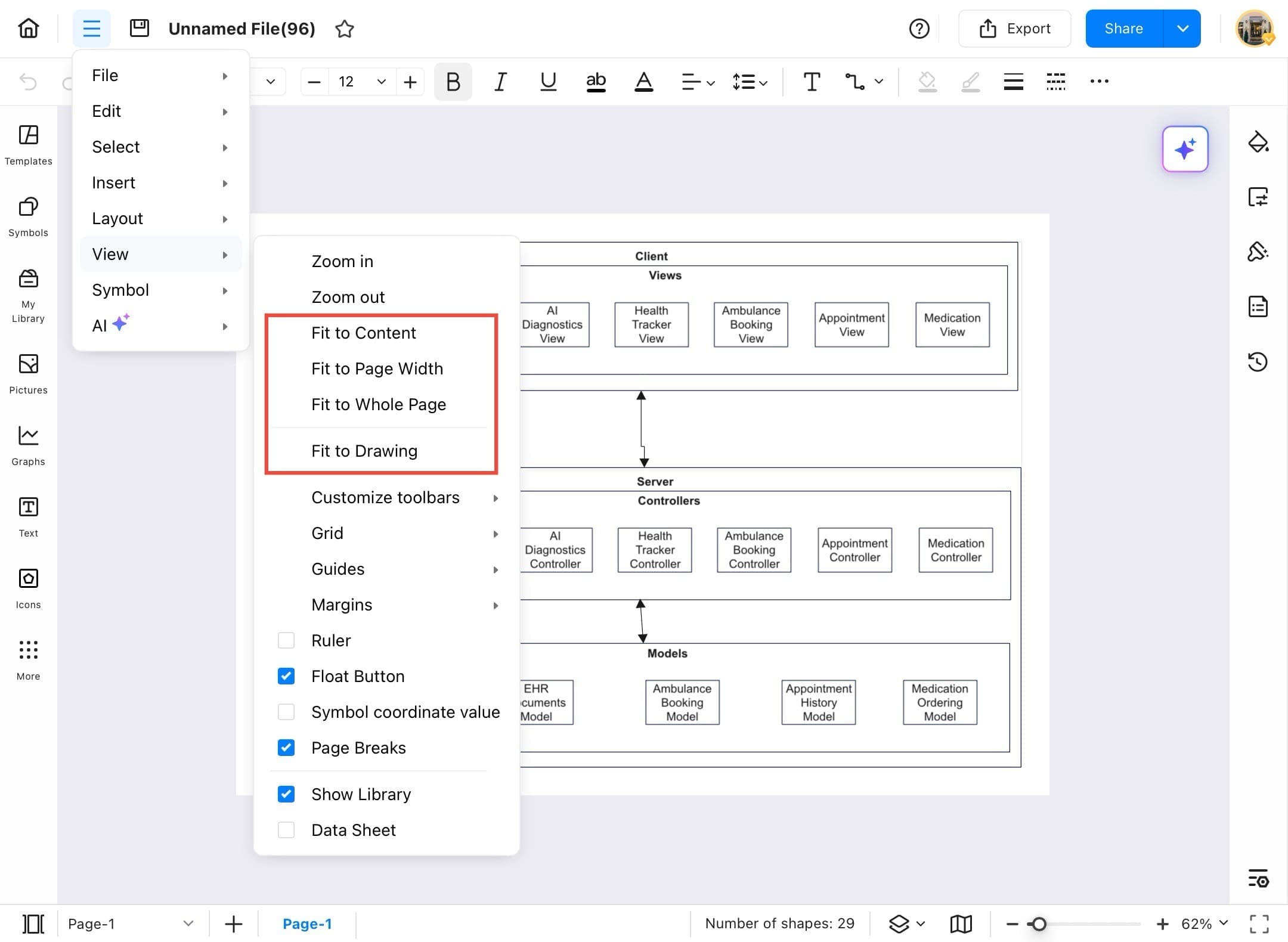edrawmax view dropdown options