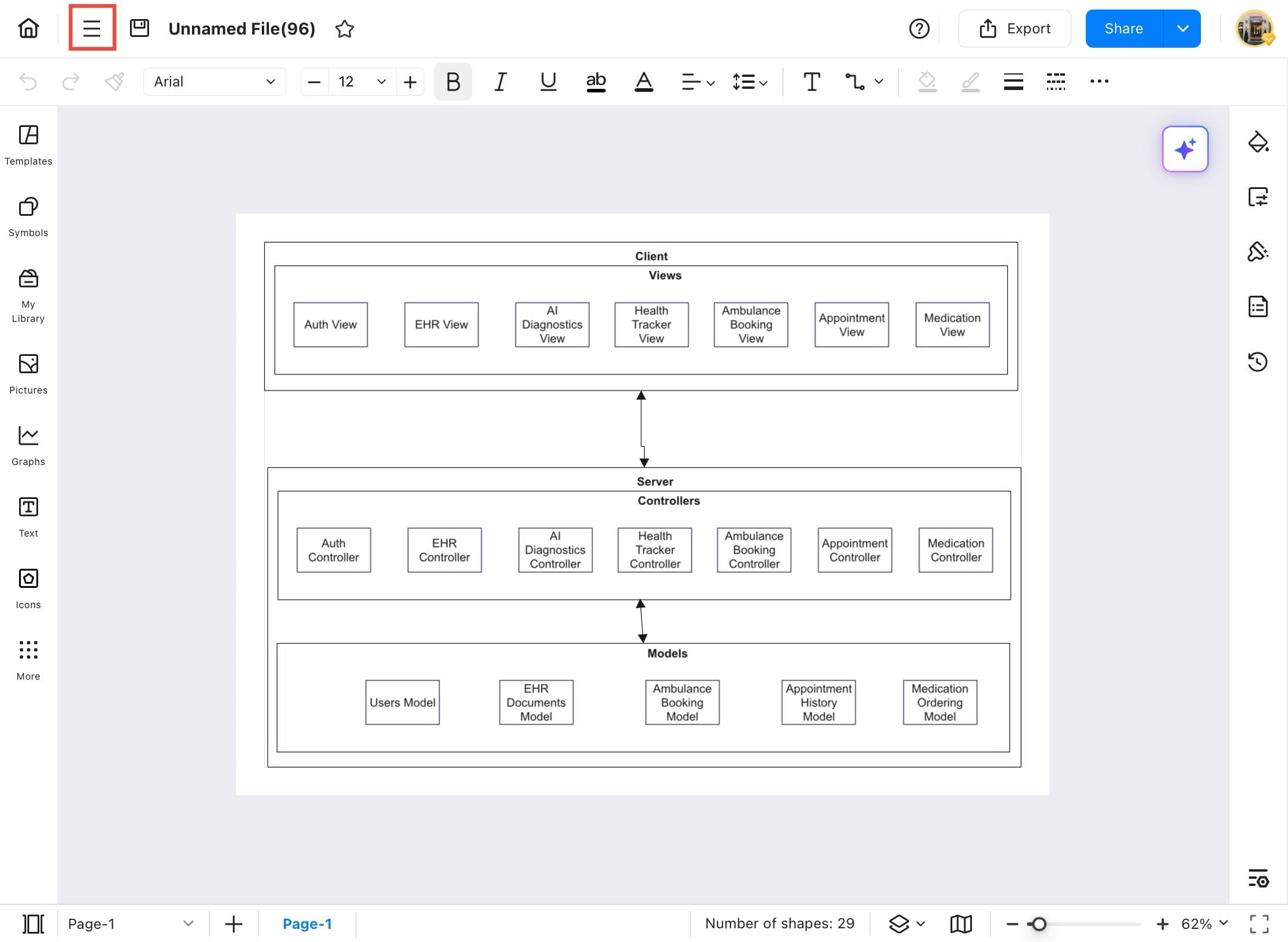 edrawmax canvas with menu icon
