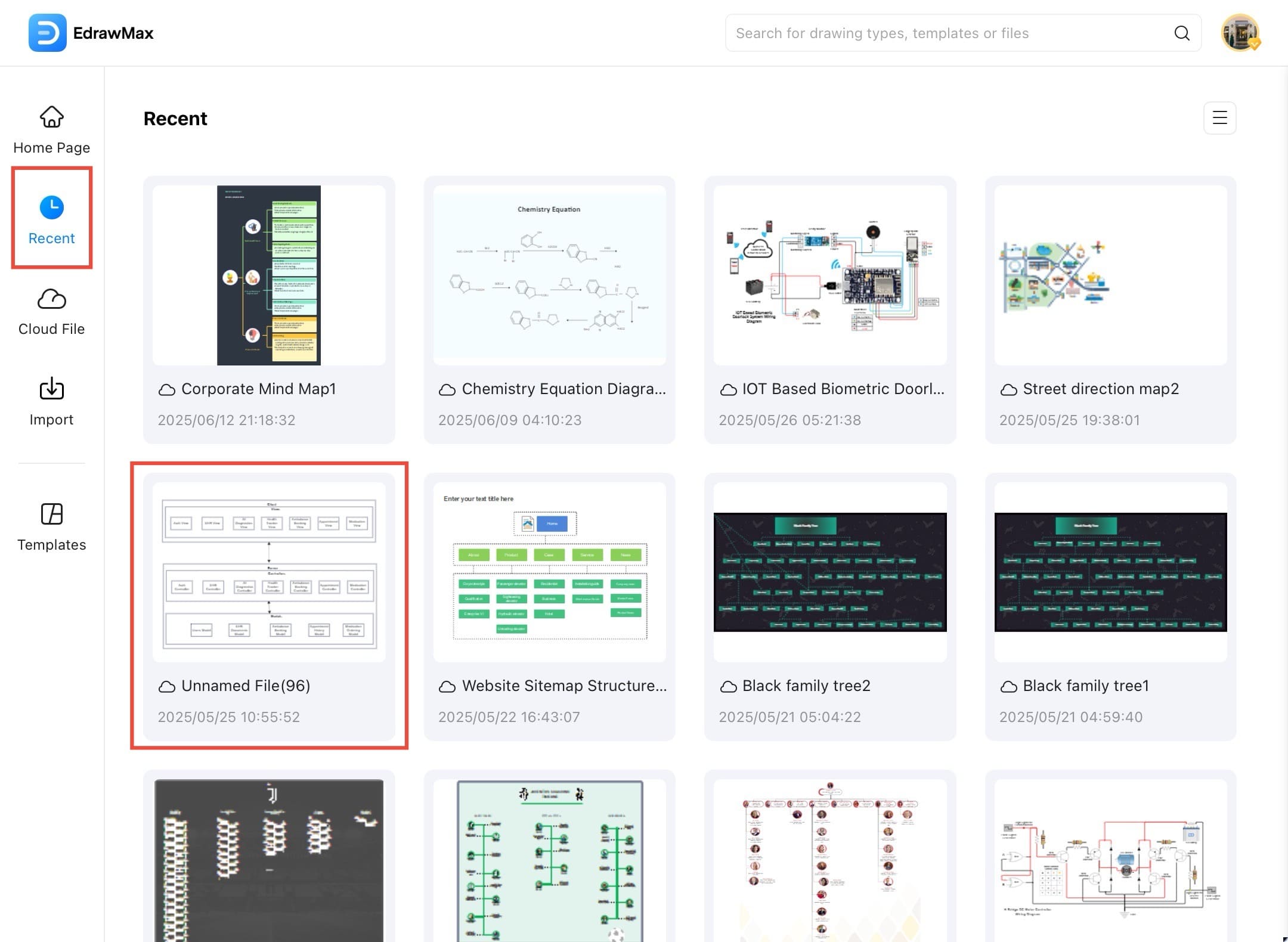edrawmax recent tab section