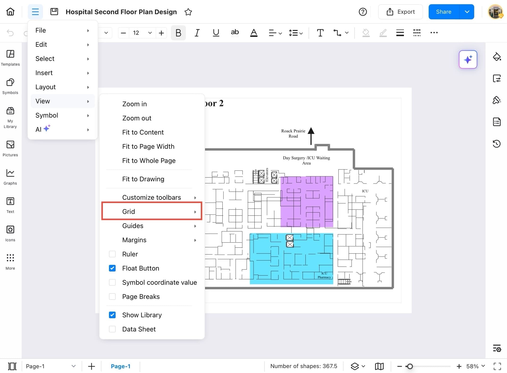 edrawmax menu grid option