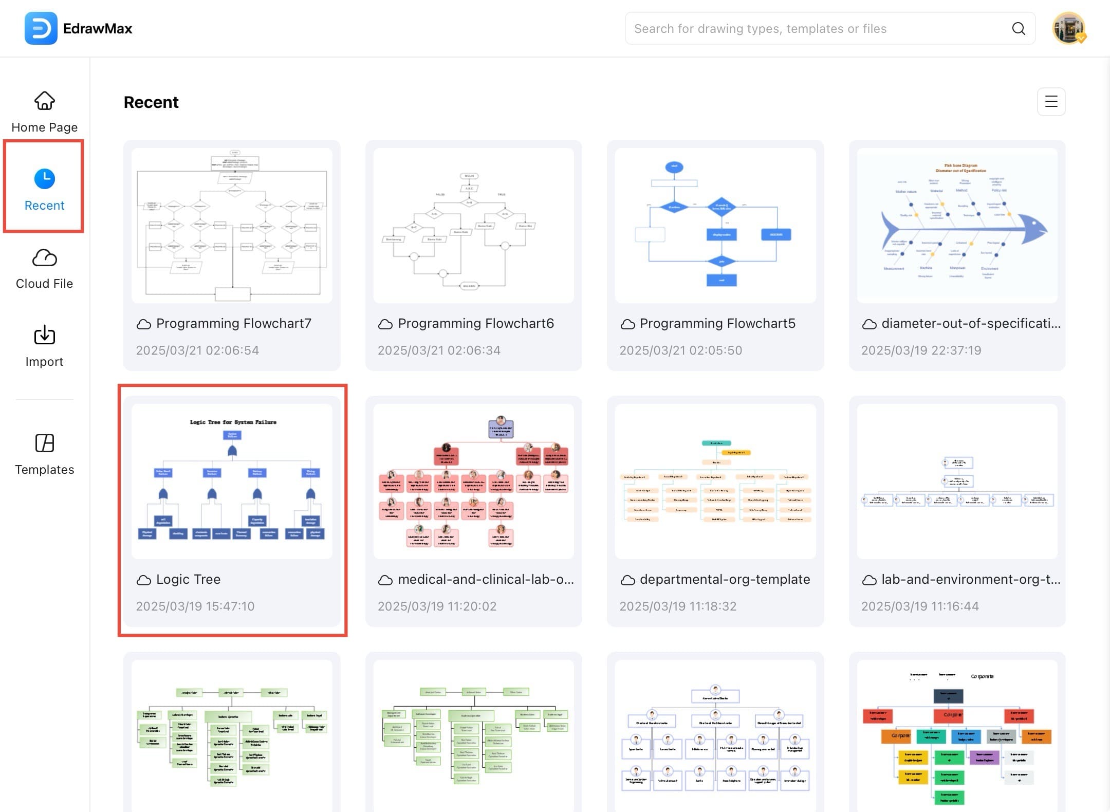 edrawmax recent section