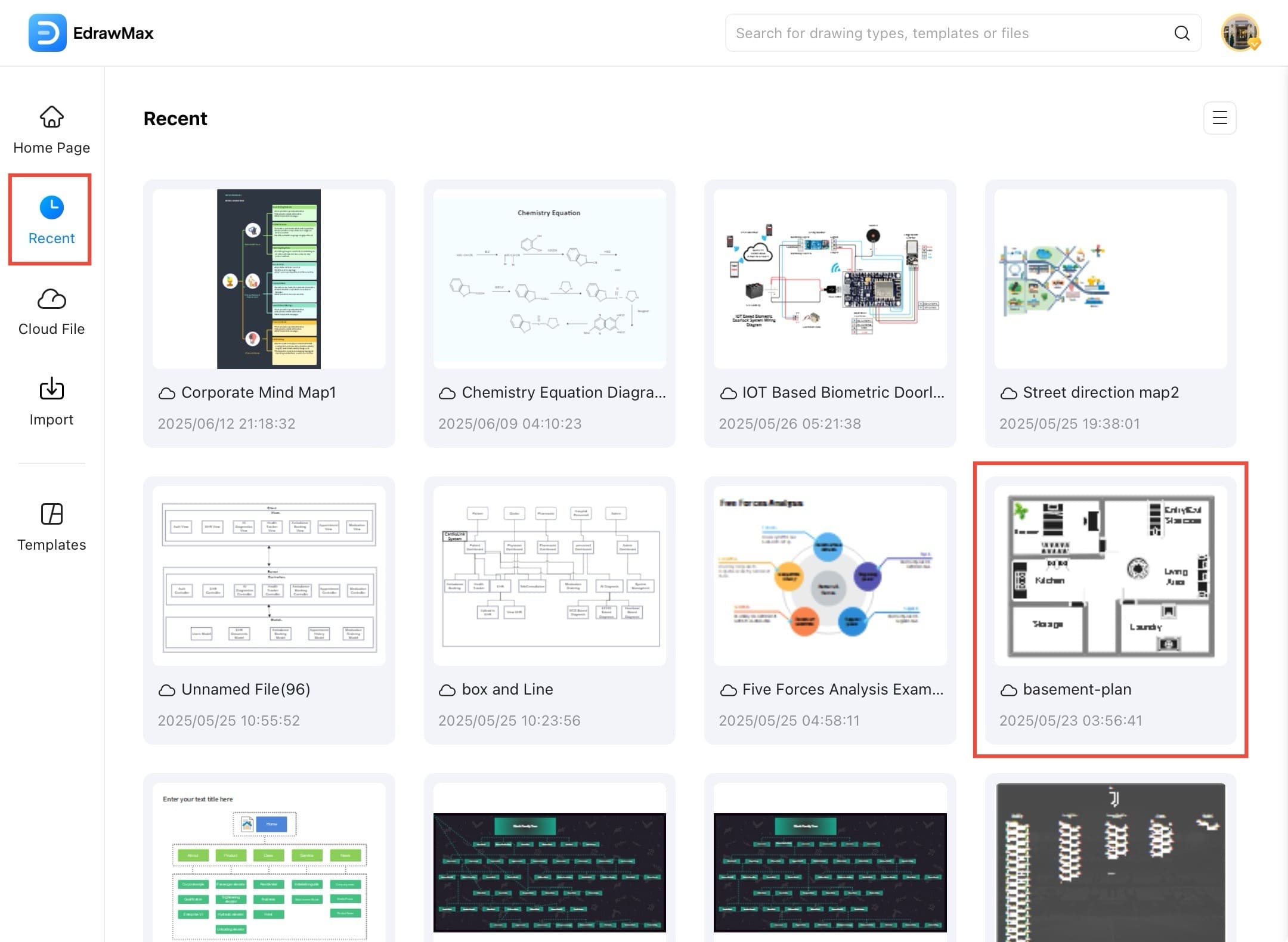 edrawmax recent section