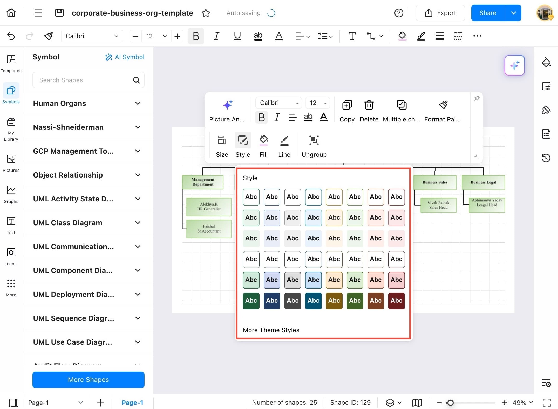 edrawmax theme and style options
