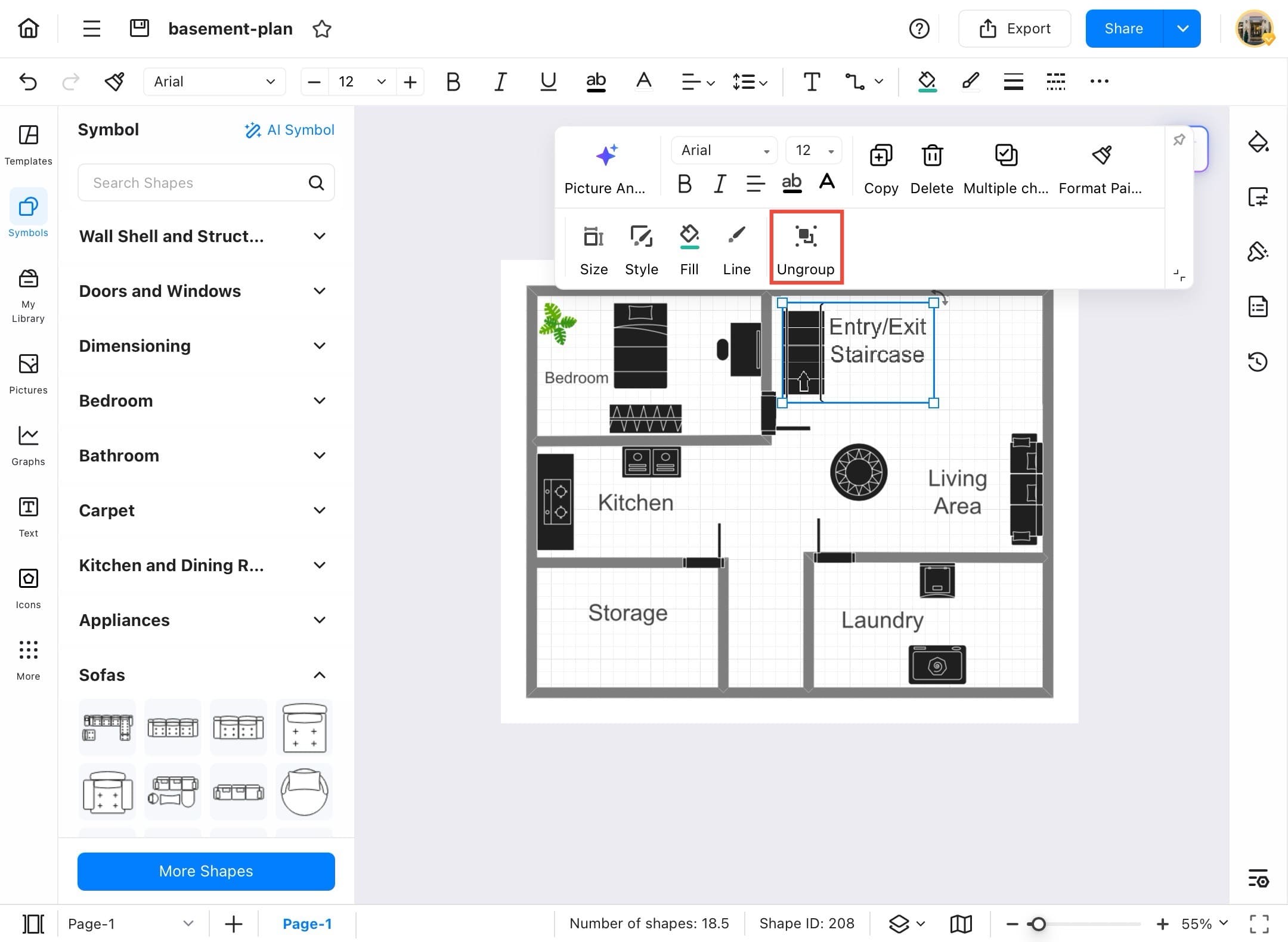 edrawmax ungroup option