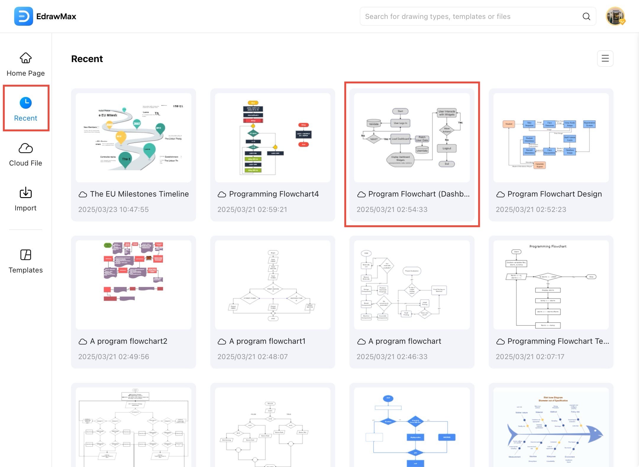 edrawmax recent section