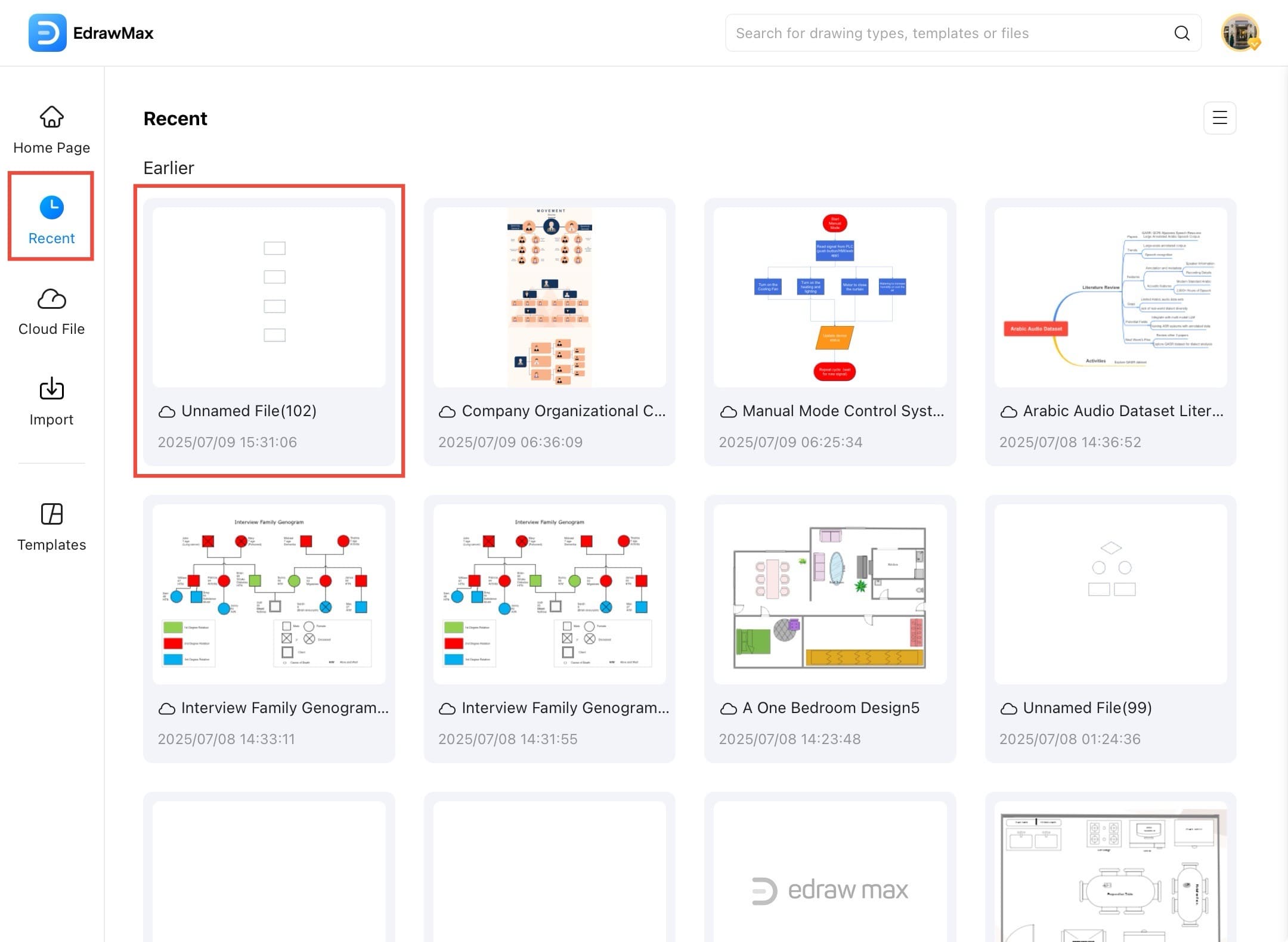 edrawmax recent section
