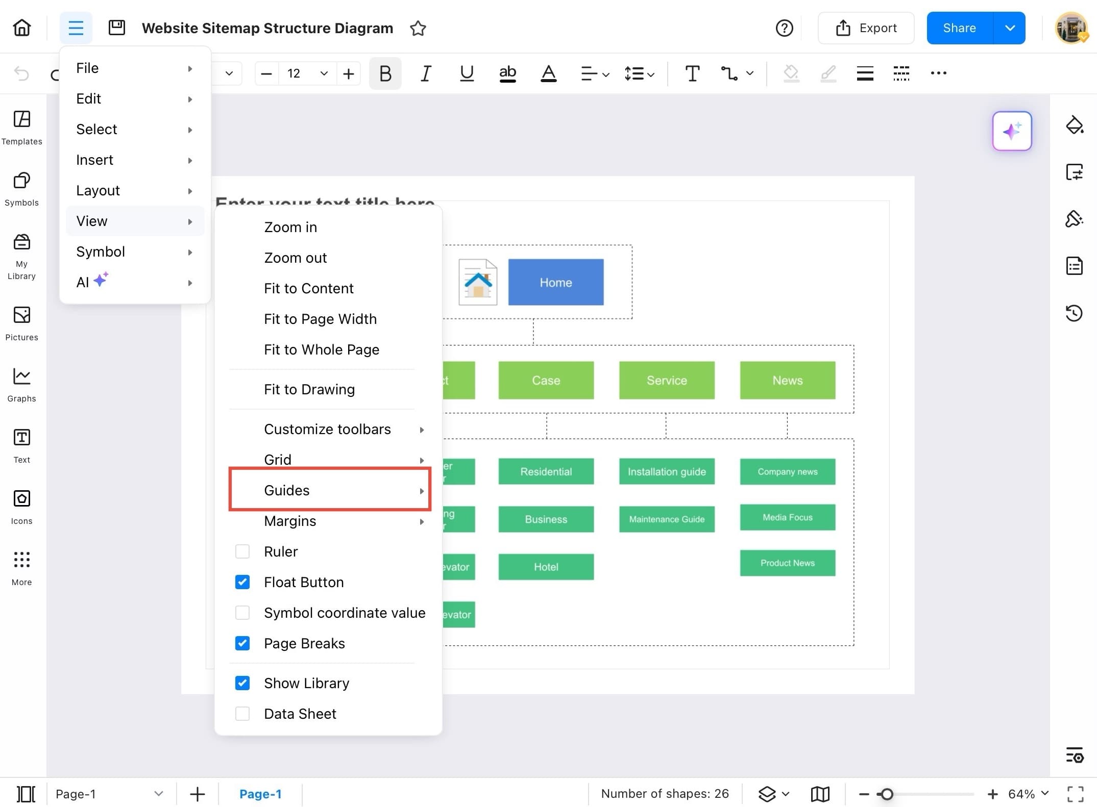 guides option in edrawmax menu