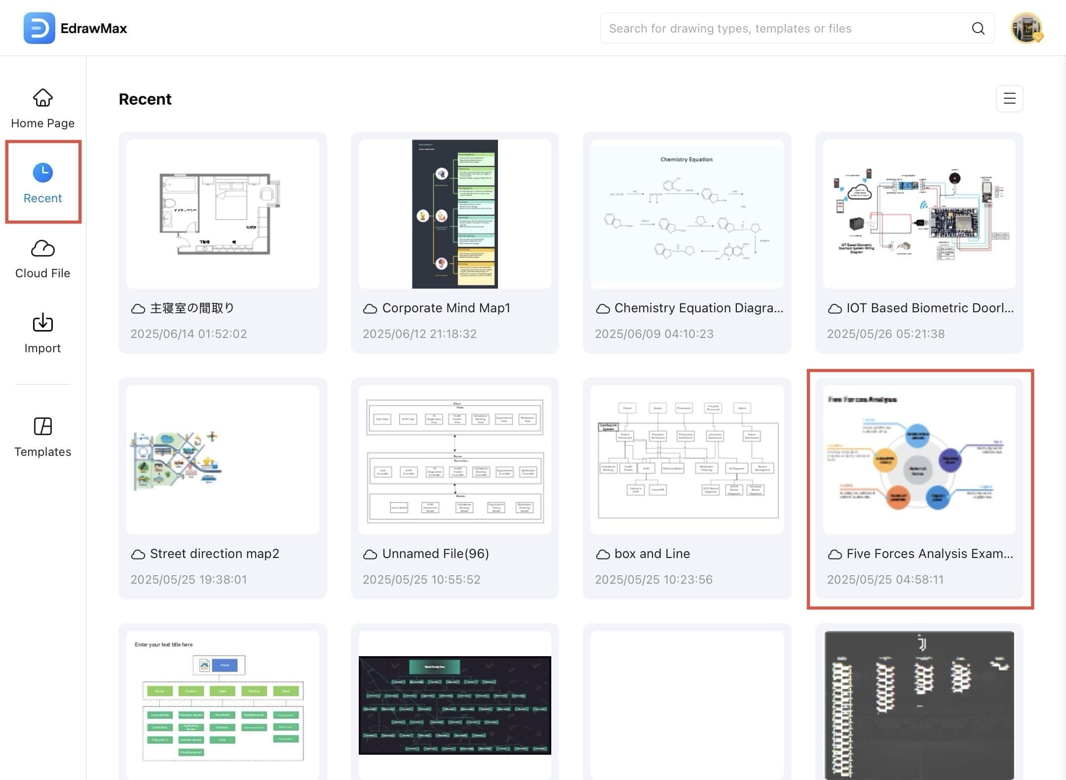 edrawmax recent section