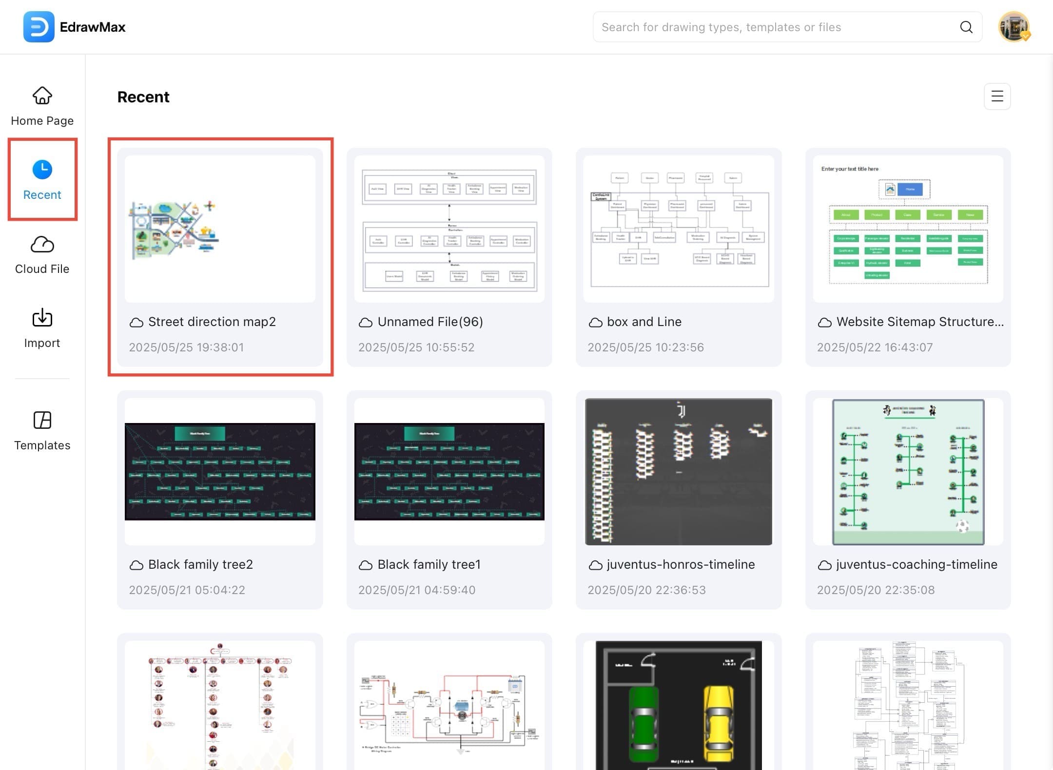 edrawmax recent project menu