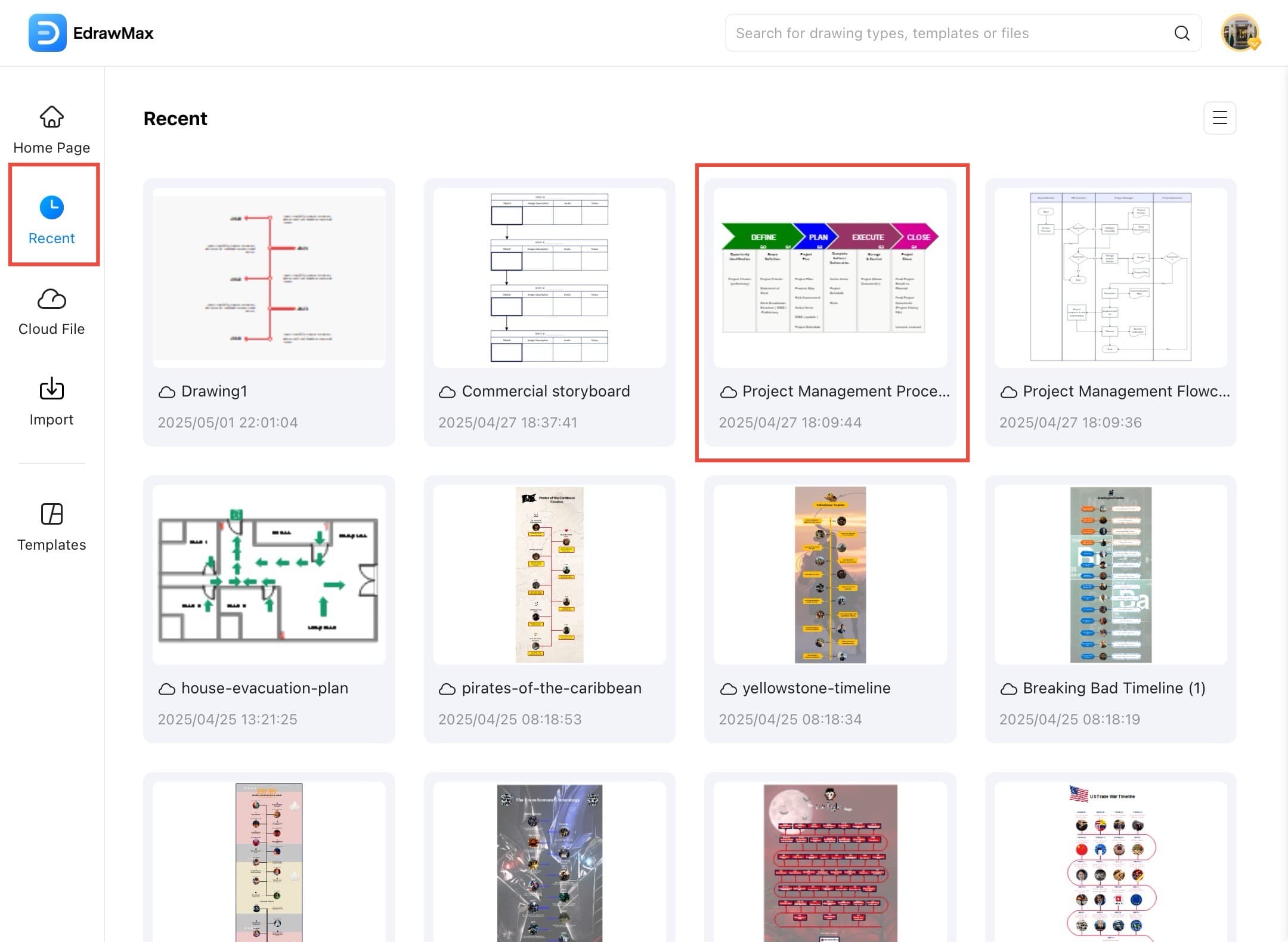 edrawmax recent projects