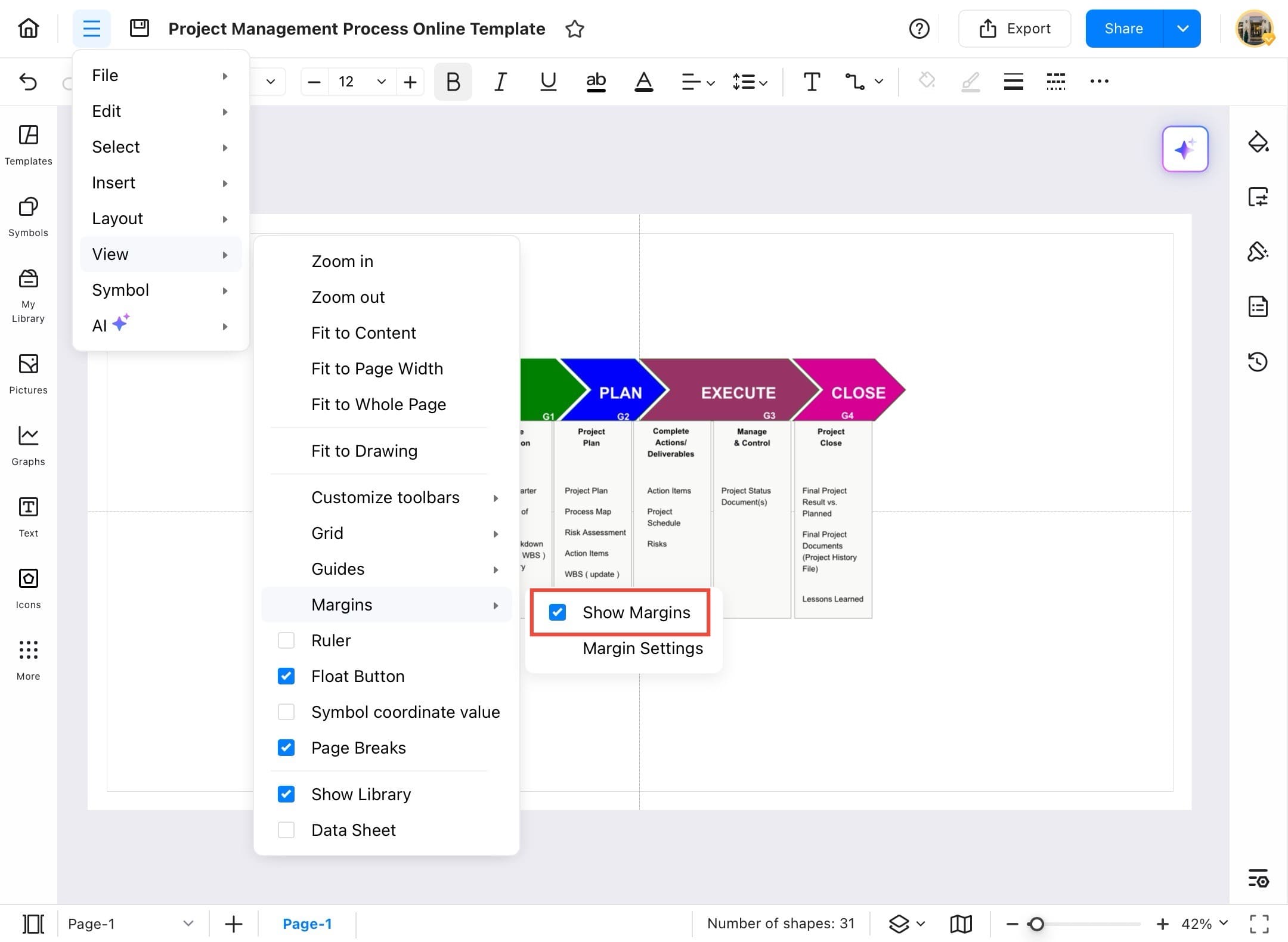 edrawmax margin lines
